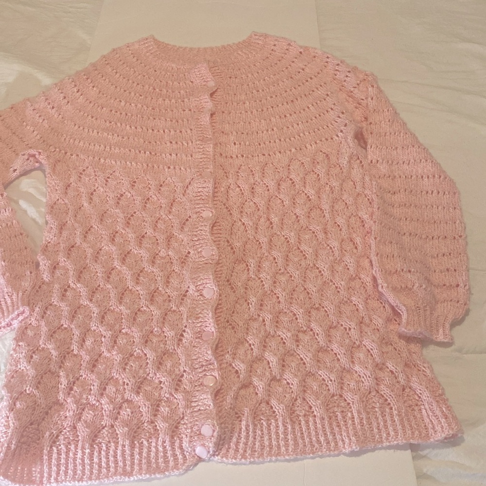 Soft Pink Cable Knit Button-Front Women’s Sweater